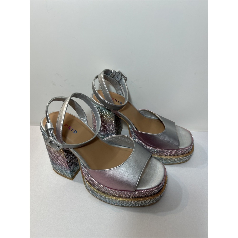 Torrid Rainbow Double Platform Heel Sandal 9 Pride Pastel Rhinestone Holographic - Picture 3 of 15